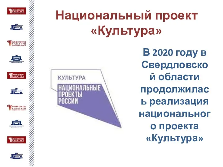 Национальный проект «Культура» В 2020 году в Свердловской области продолжилась реализация национального проекта «Культура»