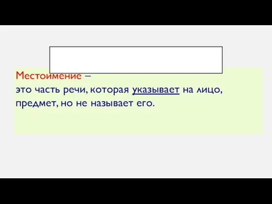 Местоимение – это часть речи, которая указывает на лицо, предмет, но не называет его.