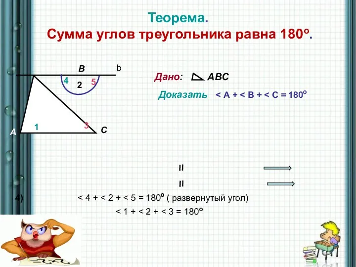 Теорема. Сумма углов треугольника равна 180о. Дано: АВС Доказать А В С