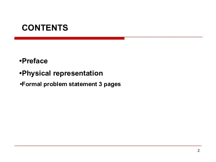 CONTENTS Preface Physical representation Formal problem statement 3 pages