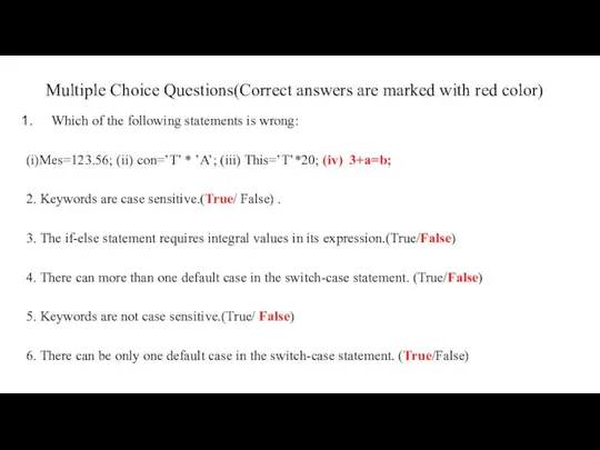 Multiple Choice Questions(Correct answers are marked with red color) Which of the