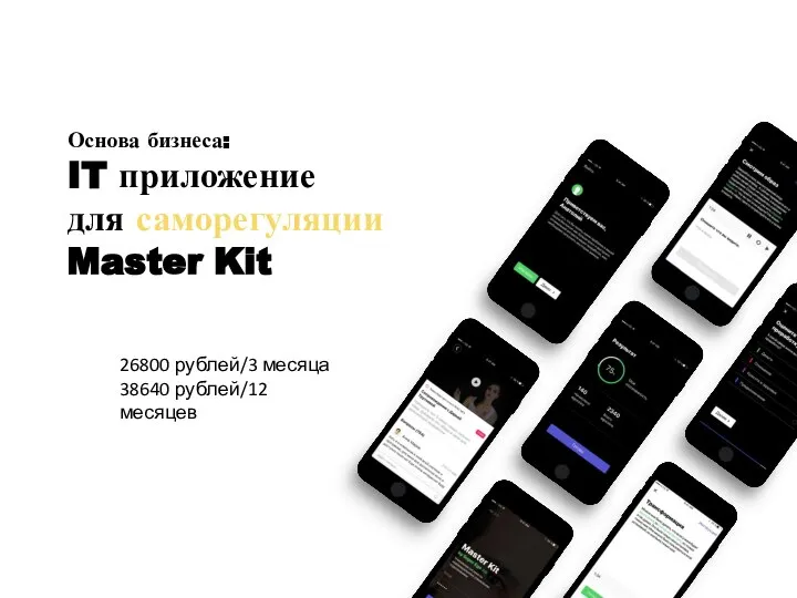 Основа бизнеса: IT приложение для саморегуляции Master Kit 26800 рублей/3 месяца 38640 рублей/12 месяцев
