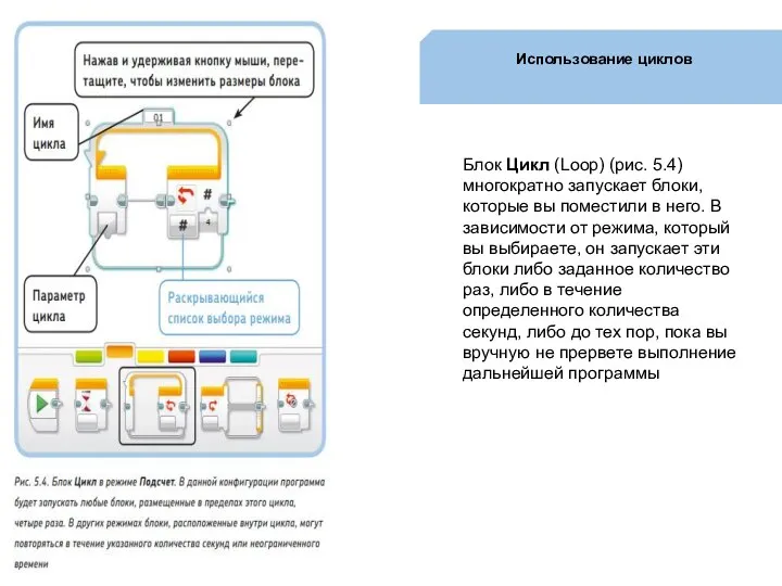 Использование циклов Блок Цикл (Loop) (рис. 5.4) многократно запускает блоки, которые вы