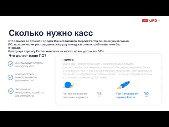 Сколько нужно касс Это зависит от объемов продаж Вашего бизнеса. Сервис Ferma