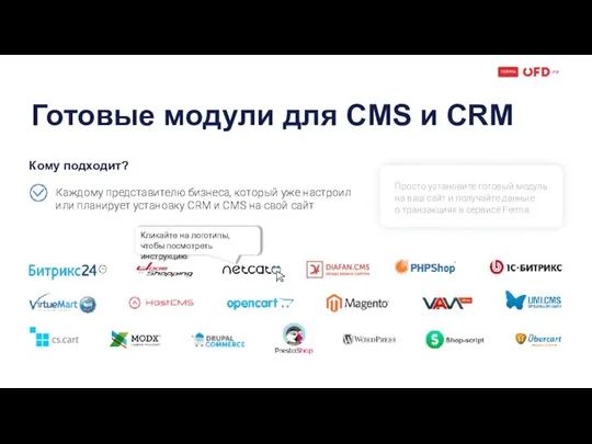 Готовые модули для CMS и CRM Кому подходит? Каждому представителю бизнеса, который