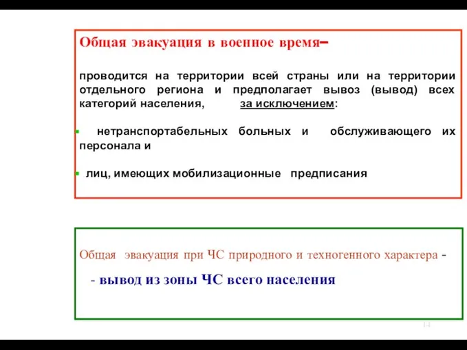 Общая эвакуация в военное время– проводится на территории всей страны или на