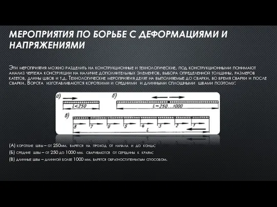 МЕРОПРИЯТИЯ ПО БОРЬБЕ С ДЕФОРМАЦИЯМИ И НАПРЯЖЕНИЯМИ Эти мероприятия можно разделить на