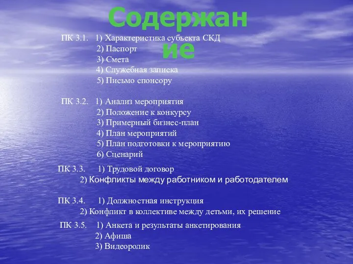 Содержание ПК 3.1. 1) Характеристика субъекта СКД 2) Паспорт 3) Смета 4)