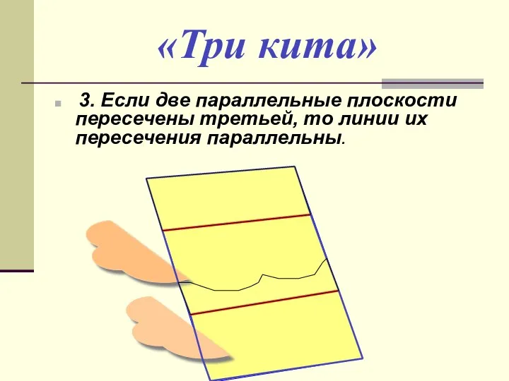 «Три кита» 3. Если две параллельные плоскости пересечены третьей, то линии их пересечения параллельны.