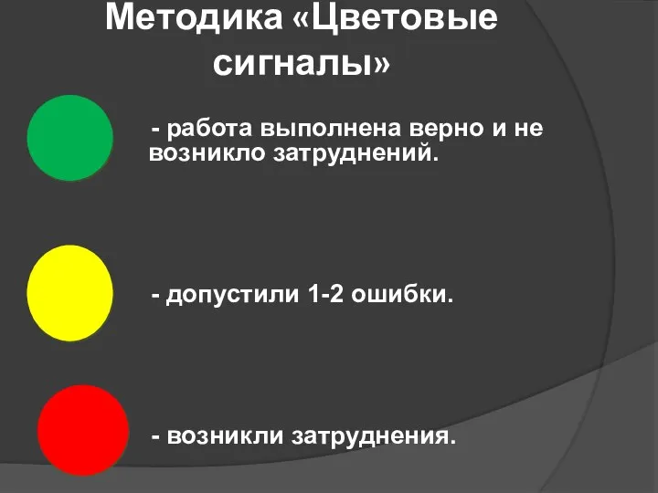 Методика «Цветовые сигналы» - работа выполнена верно и не возникло затруднений. -