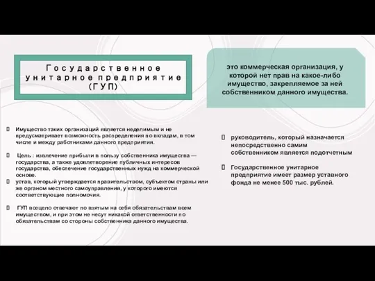 Государственное унитарное предприятие (ГУП) это коммерческая организация, у которой нет прав на