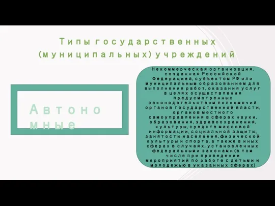 Типы государственных (муниципальных) учреждений Некоммерческая организация, созданная Российской Федерацией, субъектом РФ или