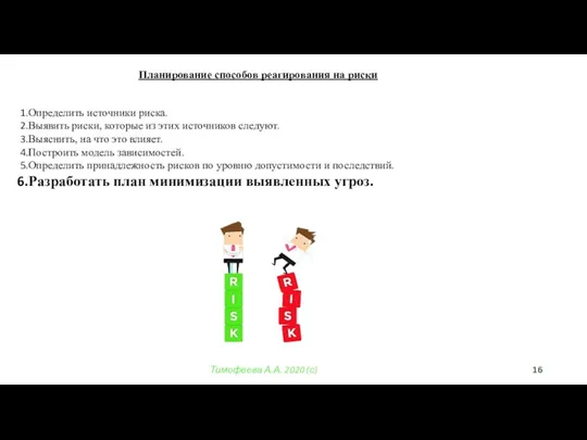 Тимофеева А.А. 2020 (с) Планирование способов реагирования на риски Определить источники риска.