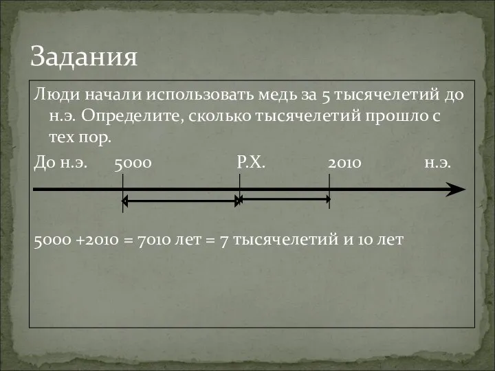 Люди начали использовать медь за 5 тысячелетий до н.э. Определите, сколько тысячелетий