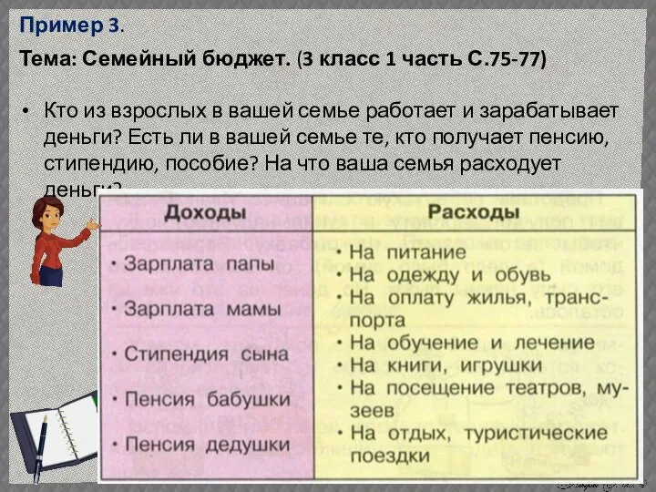 Пример 3. Тема: Семейный бюджет. (3 класс 1 часть С.75-77) Кто из