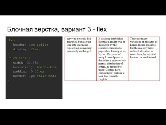 Блочная верстка, вариант 3 - flex .box { border: 1px solid; display: