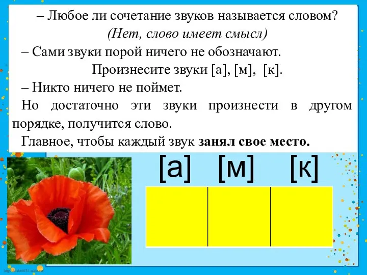 [а] [м] [к] – Любое ли сочетание звуков называется словом? (Нет, слово