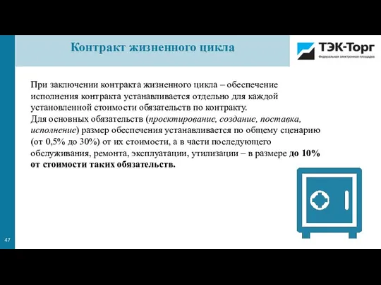 При заключении контракта жизненного цикла – обеспечение исполнения контракта устанавливается отдельно для