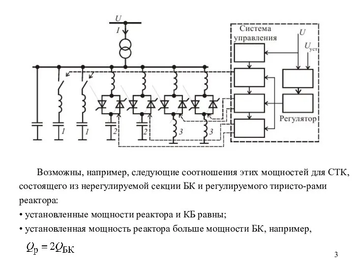 Возможны, например, следующие соотношения этих мощностей для СТК, состоящего из нерегулируемой секции