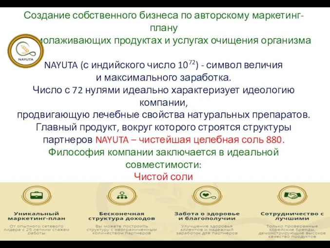 Создание собственного бизнеса по авторскому маркетинг-плану на омолаживающих продуктах и услугах очищения