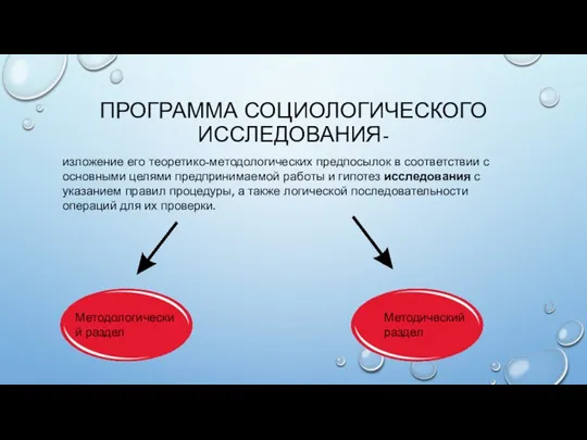 ПРОГРАММА СОЦИОЛОГИЧЕСКОГО ИССЛЕДОВАНИЯ- Методический раздел Методологический раздел изложение его теоретико-методологических предпосылок в