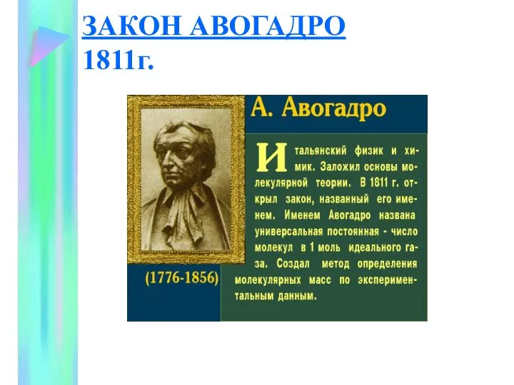 ЗАКОН АВОГАДРО 1811г.