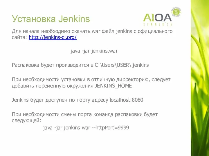 Установка Jenkins Для начала необходимо скачать war файл jenkins с официального сайта: