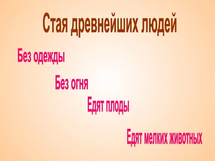 Стая древнейших людей Без одежды Без огня Едят плоды Едят мелких животных