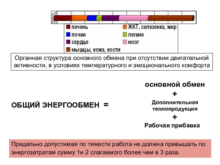 Органная структура основного обмена при отсутствии двигательной активности, в условиях температурного и