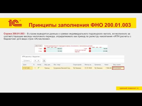 Принципы заполнения ФНО 200.01.003 Строка 200.01.003 – В строке выводятся данные о