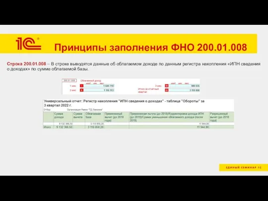 Принципы заполнения ФНО 200.01.008 Строка 200.01.008 – В строке выводятся данные об