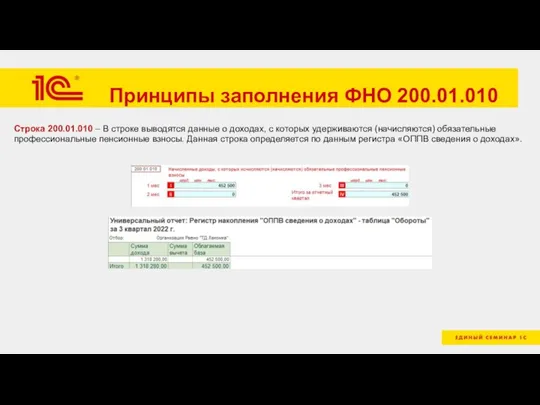 Принципы заполнения ФНО 200.01.010 Строка 200.01.010 – В строке выводятся данные о