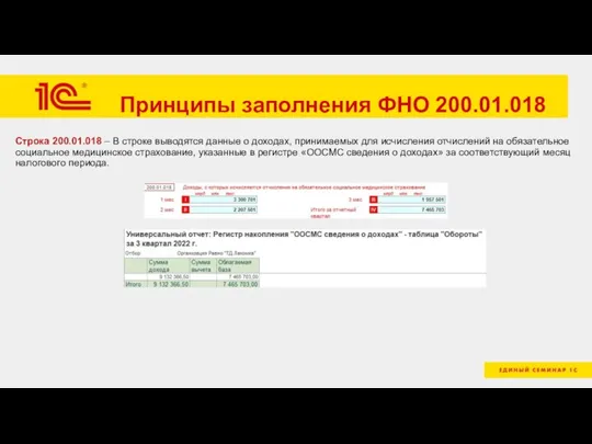 Принципы заполнения ФНО 200.01.018 Строка 200.01.018 – В строке выводятся данные о