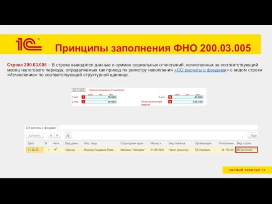 Принципы заполнения ФНО 200.03.005 Строка 200.03.005 – В строке выводятся данные о