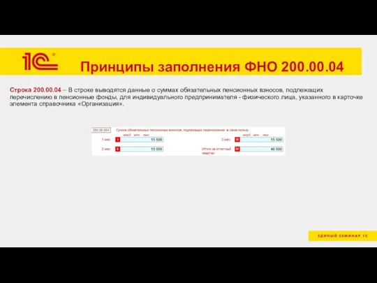 Принципы заполнения ФНО 200.00.04 Строка 200.00.04 – В строке выводятся данные о