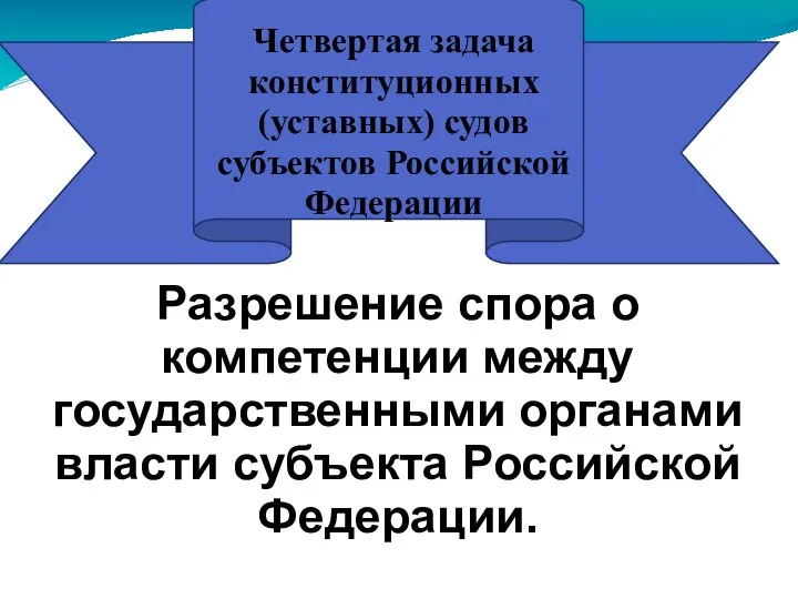 Четвертая задача конституционных (уставных) судов субъектов Российской Федерации Разрешение спора о компетенции