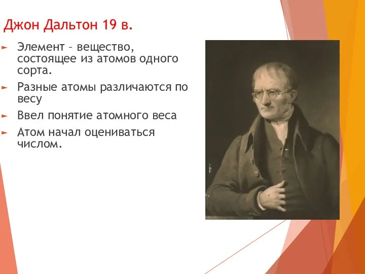 Джон Дальтон 19 в. Элемент – вещество, состоящее из атомов одного сорта.