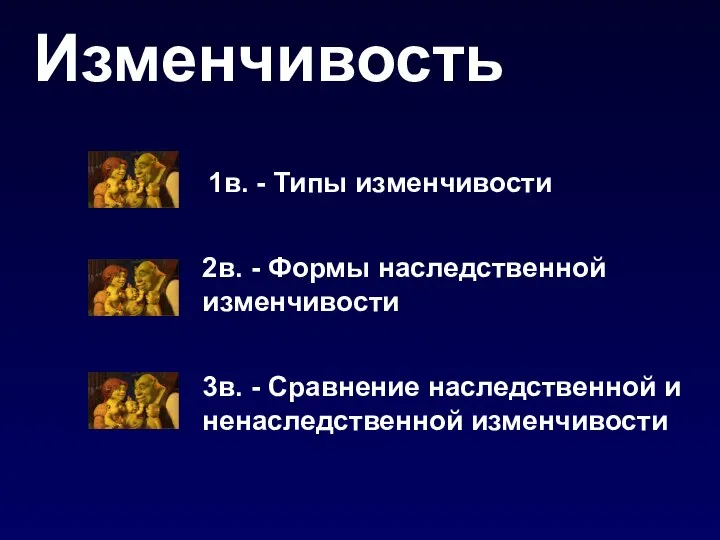 Изменчивость 1в. - Типы изменчивости 3в. - Сравнение наследственной и ненаследственной изменчивости