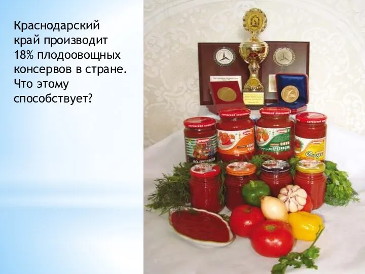 Краснодарский край производит 18% плодоовощных консервов в стране. Что этому способствует?