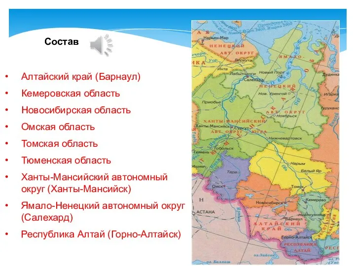 Алтайский край (Барнаул) Кемеровская область Новосибирская область Омская область Томская область Тюменская