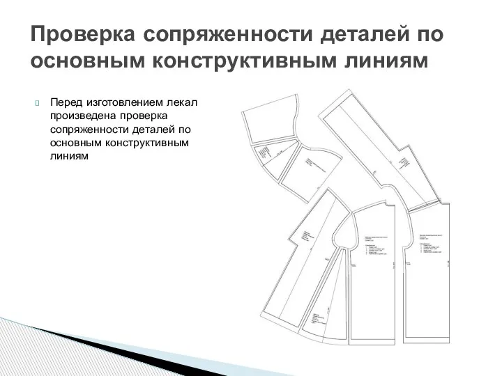 Перед изготовлением лекал произведена проверка сопряженности деталей по основным конструктивным линиям Проверка