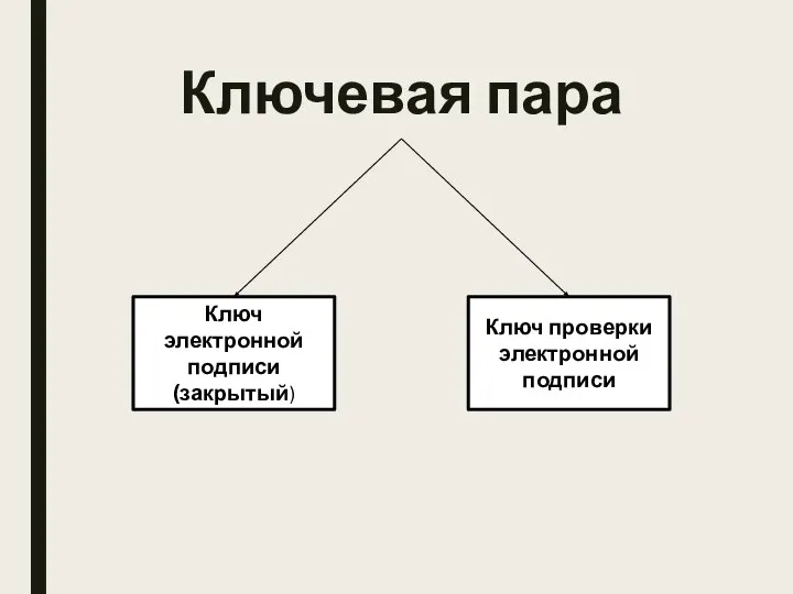 Ключевая пара Ключ электронной подписи (закрытый) Ключ проверки электронной подписи