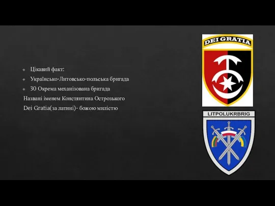 Цікавий факт: Українсько-Литовсько-польська бригада 30 Окрема механізована бригада Названі іменем Констянтина Острозького