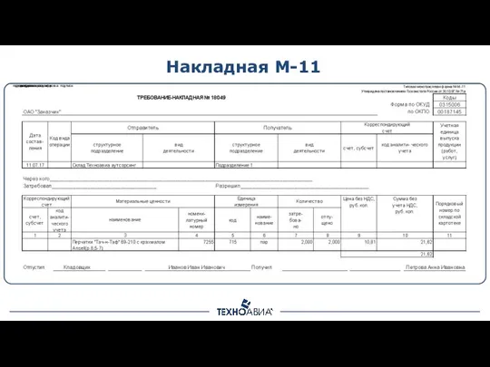 Накладная М-11