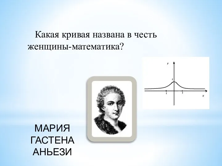 Какая кривая названа в честь женщины-математика? МАРИЯ ГАСТЕНА АНЬЕЗИ