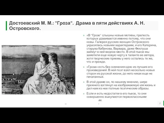 Достоевский М. М.: "Гроза". Драма в пяти действиях А. Н. Островского. «В