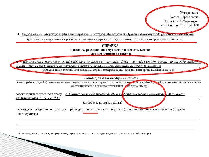 Утверждена Указом Президента Российской Федерации от 23 июня 2014 г. № 460