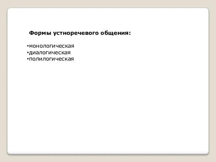 Формы устноречевого общения: монологическая диалогическая полилогическая