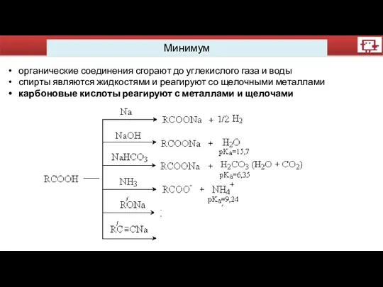 Минимум органические соединения сгорают до углекислого газа и воды спирты являются жидкостями