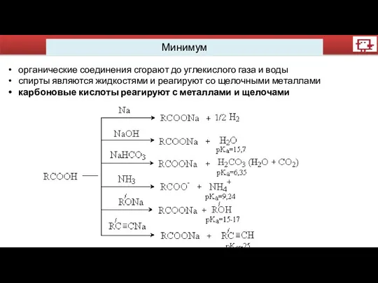 Минимум органические соединения сгорают до углекислого газа и воды спирты являются жидкостями